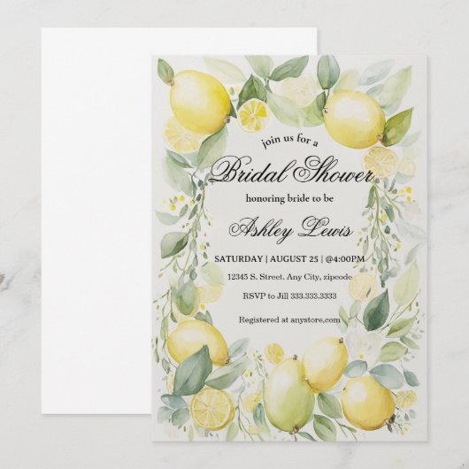 Lemonade Citrus bruids douche uitnodiging (Voorkant / Achterkant)