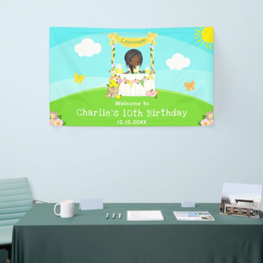 Lemonade donkere huid meisje verjaardag welkom spandoek (Beurs)