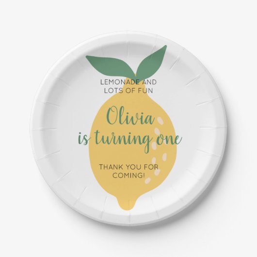 Lemonade en het draaien van één citroen 1e verjaar papieren bordje (Voorkant)