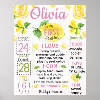 Lemonade First Birthday mijlestone-teken Poster