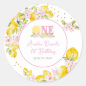 Lemonade Floral 1st Birthday Ronde Sticker (Voorkant)