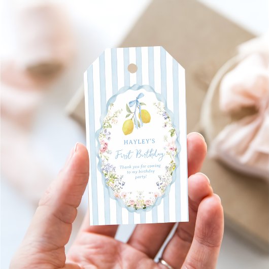 Lemonade Floral Blue Birthday Gift Tag Cadeaulabel
