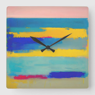 "Lemonade Lullaby" Abstracte kunst Vierkante Klok