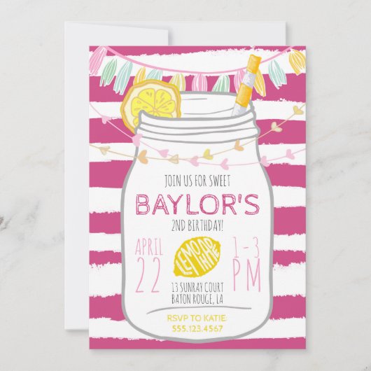 Lemonade Mason Jar Birthday Uitnodiging (Voorkant)