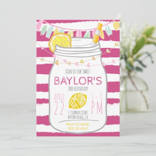 Lemonade Mason Jar Birthday Uitnodiging (Staand voorkant)