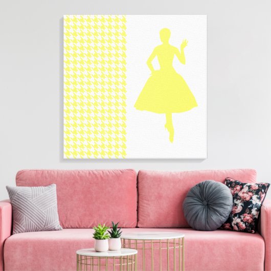 Lemonade Modern Houndstooth w/mode Silhouette Canvas Afdruk (Insitu (Woonkamer))