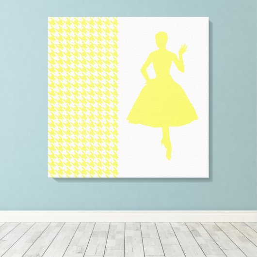 Lemonade Modern Houndstooth w/mode Silhouette Canvas Afdruk (Insitu (Houten vloer))