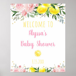 Lemonade Pink Floral Baby shower Welkom Poster