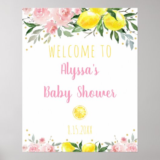 Lemonade Pink Floral Baby shower Welkom Poster (Voorkant)