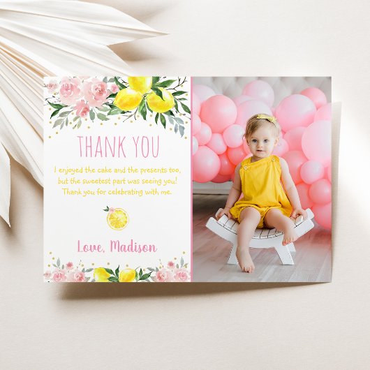 Lemonade Pink Floral Birthday Hartelijk dank Kaart