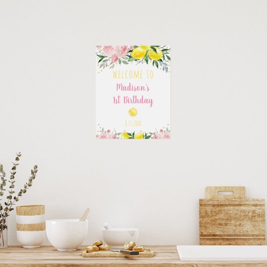 Lemonade Pink Floral Birthday Welkom Poster (Keuken)