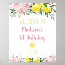 Lemonade Pink Floral Birthday Welkom Poster