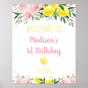 Lemonade Pink Floral Birthday Welkom Poster
