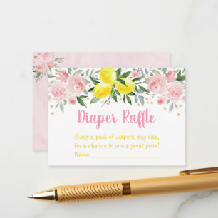 Lemonade Pink Gold Floral Baby Diaper Raffle Informatiekaartje