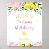 Lemonade Pink Gold Floral Birthday Welkom Poster (Voorkant)