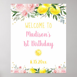 Lemonade Pink Gold Floral Birthday Welkom Poster