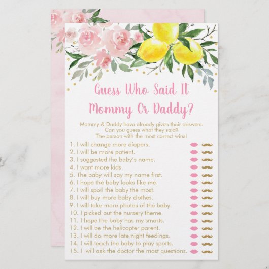 Lemonade Pink Gold Floral raad wie zei dat het spe (Voorkant / Achterkant)