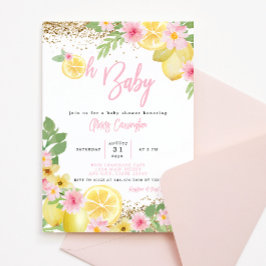 Lemonade roze bloemig Baby shower Kaart