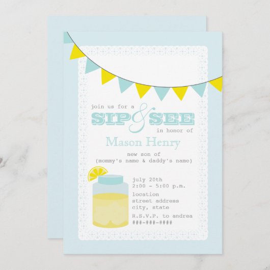 Lemonade Sip en zie Baby Boy Kaart (Voorkant / Achterkant)