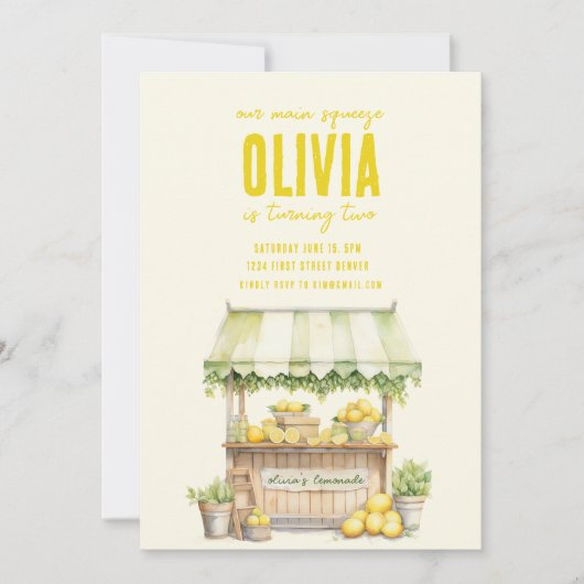 Lemonade Stand Main Squeeze Verjaardag Uitnodigen Kaart (Voorkant)