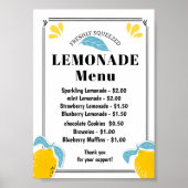 Lemonade stand Menu Poster (Voorkant)