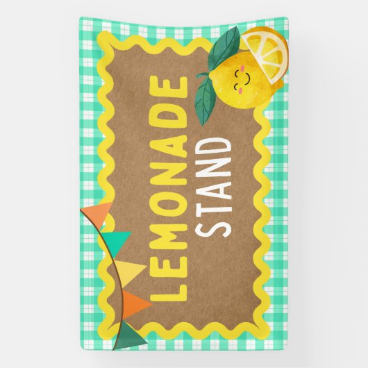 Lemonade Stand Tekenen voor Kids Booth Gingham Lem Spandoek (Verticaal)