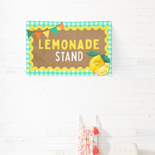 Lemonade Stand Tekenen voor Kids Booth Gingham Lem Spandoek (Insitu)