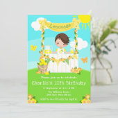 Lemonade Stand Verjaardag Bruin Haar Jongen Kaart (Staand voorkant)