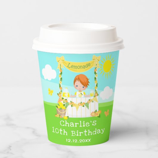Lemonade Stand Verjaardag Rood Haar Jongen Papieren Bekers (Voorkant)