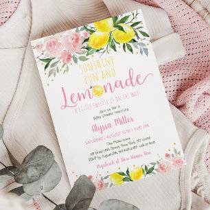 Lemonade Sunshine Pink Floral Baby shower Kaart
