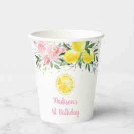 Lemonade Sunshine Pink Floral Birthday Papieren Bekers