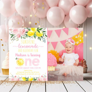 Lemonade Sunshine Pink Floral eerste verjaardag Kaart