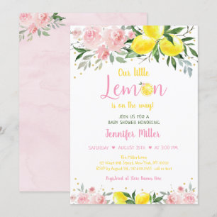 Lemonade Sunshine Pink Gold Floral Baby shower Kaart