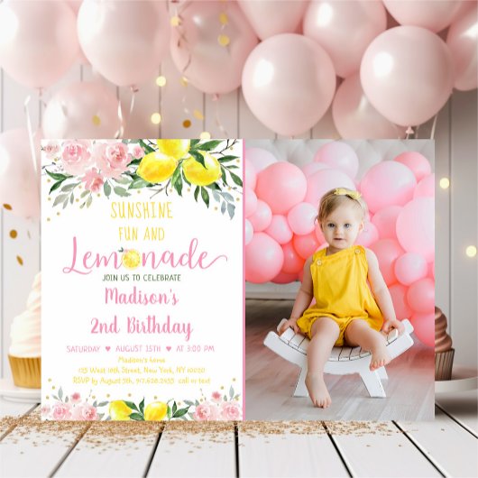 Lemonade Sunshine Pink Gold Floral Birthday Kaart