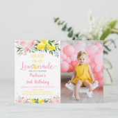 Lemonade Sunshine Pink Gold Floral Birthday Kaart (Staand voorkant)