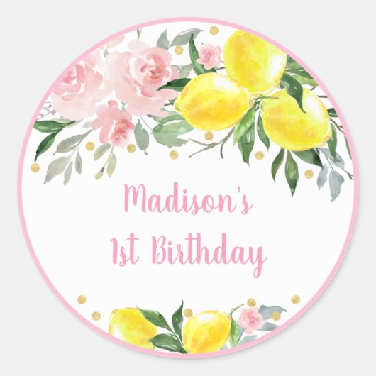 Lemonade Sunshine Pink Gold Floral Birthday Ronde Sticker (Voorkant)