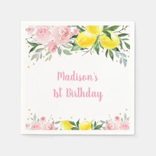 Lemonade Sunshine Pink Gold Floral Birthday Servet