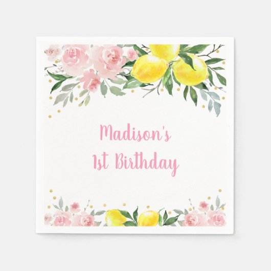 Lemonade Sunshine Pink Gold Floral Birthday Servet (Voorkant)