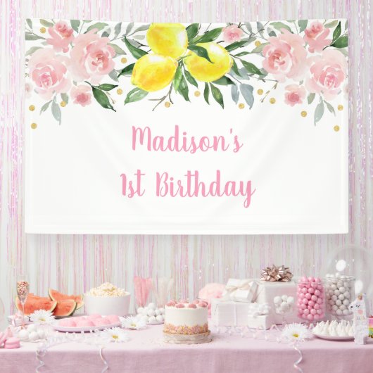 Lemonade Sunshine Pink Gold Floral Birthday Spandoek (Feest)