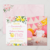Lemonade Sunshine Pink Gold Floral eerste verjaard Kaart (Voorkant / Achterkant)