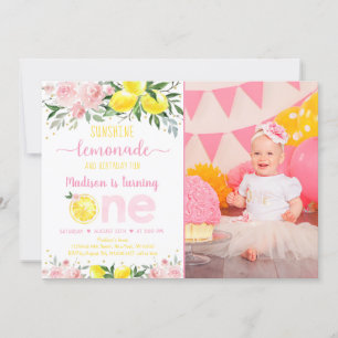 Lemonade Sunshine Pink Gold Floral eerste verjaard Kaart