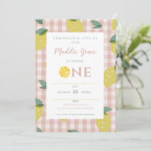 Lemonade Sunshine Pink Pset First Birthday Invita Kaart (Staand voorkant)