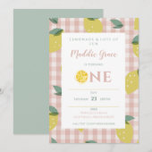 Lemonade Sunshine Pink Pset First Birthday Invita Kaart (Voorkant / Achterkant)