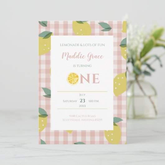 Lemonade Sunshine Pink Pset First Birthday Kaart (Staand voorkant)