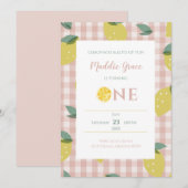 Lemonade Sunshine Pink Pset First Birthday Kaart (Voorkant / Achterkant)