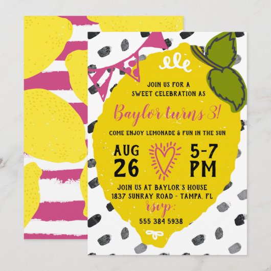 Lemonade Sweet Celebration Birthday Party Kaart (Voorkant / Achterkant)
