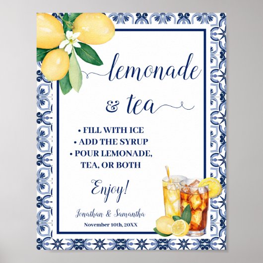 Lemonade & Tea Bar Sign Blue Mediterranean Poster (Voorkant)