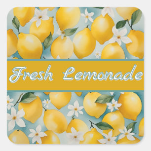 Lemonade Waterverf citroen/vrucht Vierkante Sticker