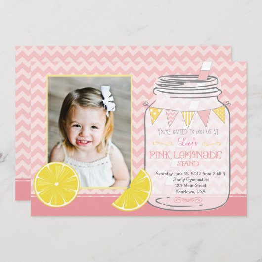 Lemonaid stand Chevron Pendants Party Birthday Kaart (Voorkant / Achterkant)