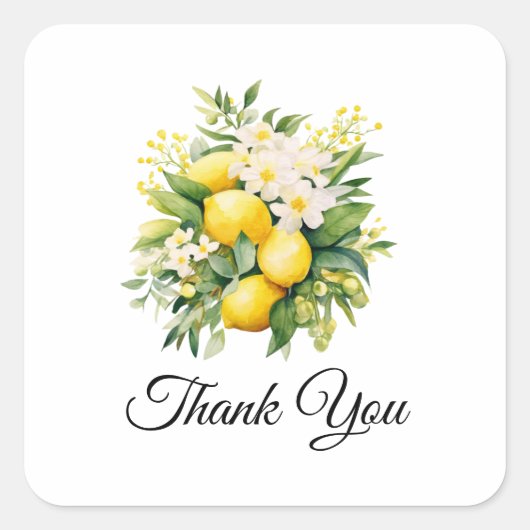 Lemonboeket met witte bloesems Bedankt Vierkante Sticker (Voorkant)